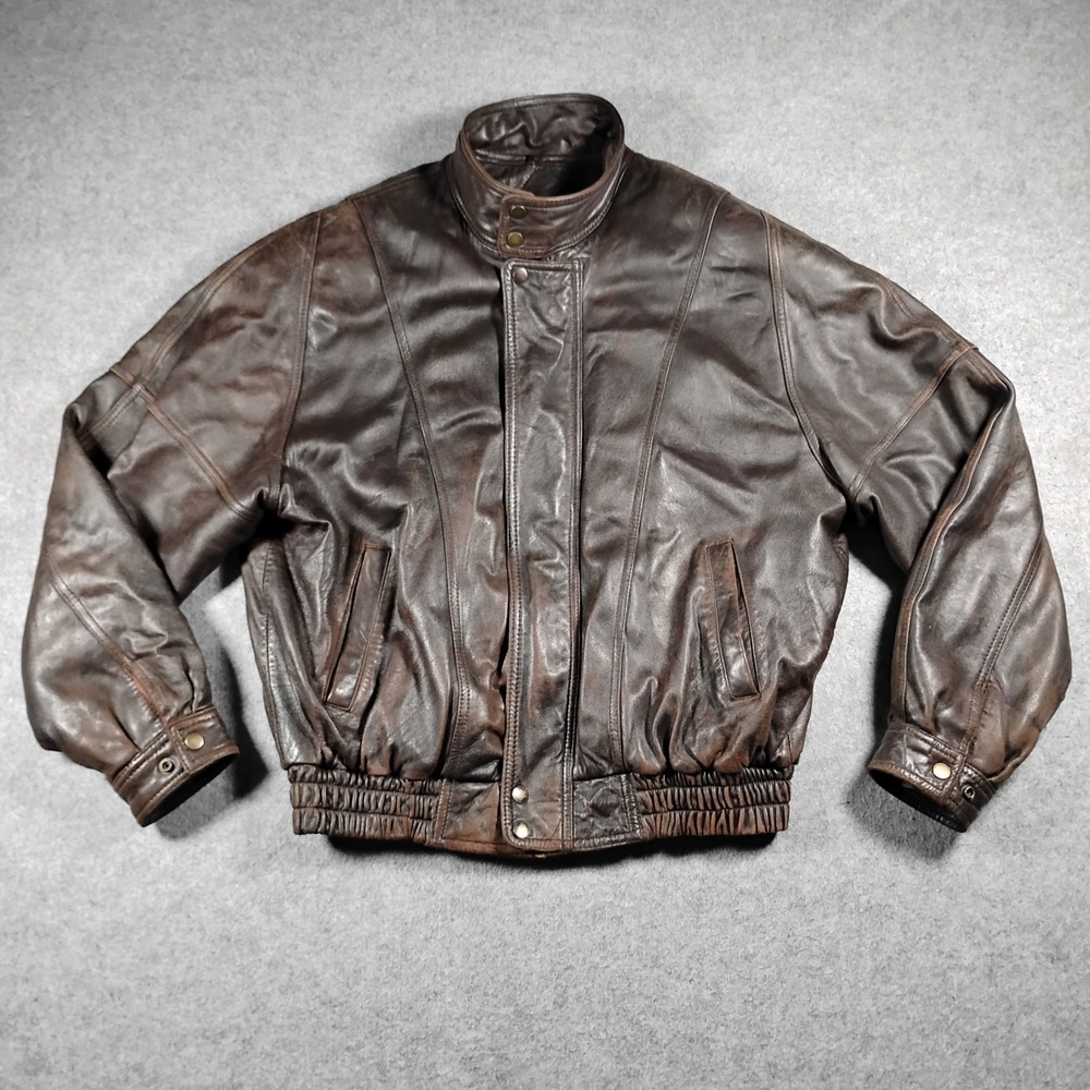 Urban Cowboy Mens Brown Leather Bomber Jacket Vintage Distressed Size Large